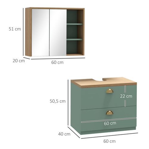 Ensemble 2 Meubles De Salle De Bain Aspect Bois Clair Vert