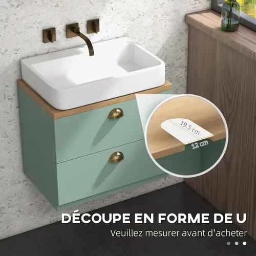 Ensemble 2 Meubles De Salle De Bain Aspect Bois Clair Vert