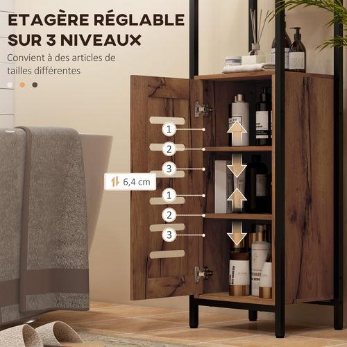 Meuble Colonne Rangement Salle De Bain Style Cosy Acier Noir Aspect Bois