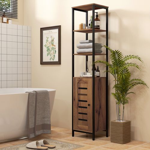 Meuble Colonne Rangement Salle De Bain Style Cosy Acier Noir Aspect Bois