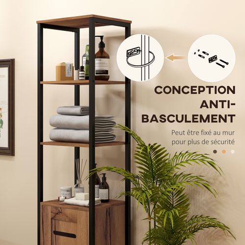 Meuble Colonne Rangement Salle De Bain Style Cosy Acier Noir Aspect Bois