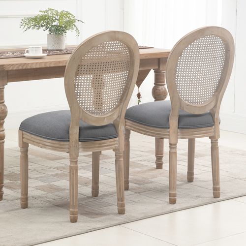 Lot De 2 Chaises Médaillon Louis Xvi Cannage Et Aspect Lin