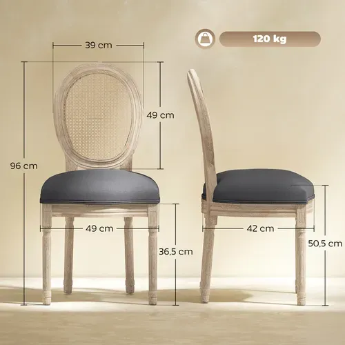 Lot De 2 Chaises Médaillon Louis Xvi Cannage Et Aspect Lin