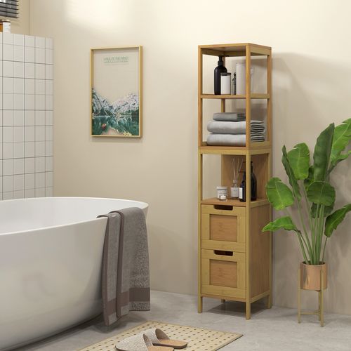 Meuble Colonne Rangement Salle De Bain Mdf Aspect Bois Clair Bambou