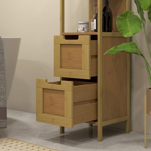 Meuble Colonne Rangement Salle De Bain Mdf Aspect Bois Clair Bambou