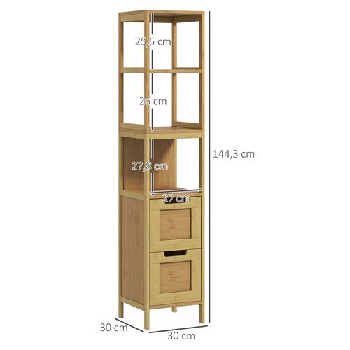 Meuble Colonne Rangement Salle De Bain Mdf Aspect Bois Clair Bambou