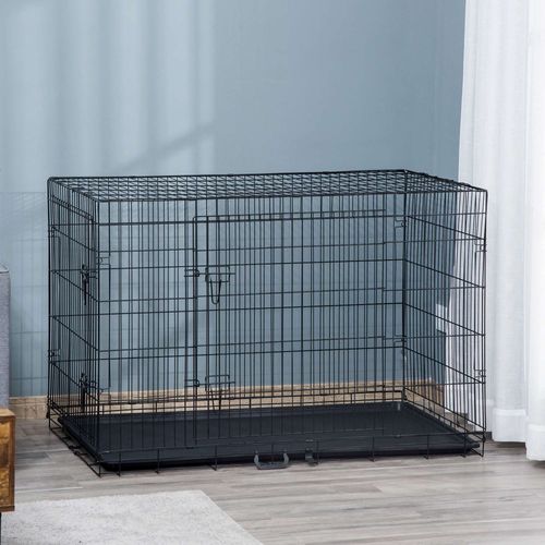 Cage De Transport Pour Chien Pliable - Dim. 121l X 77l X 82h Cm - Acier Abs Noir