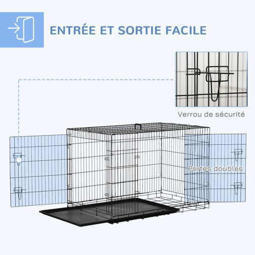 Cage De Transport Pour Chien Pliable - Dim. 121l X 77l X 82h Cm - Acier Abs Noir