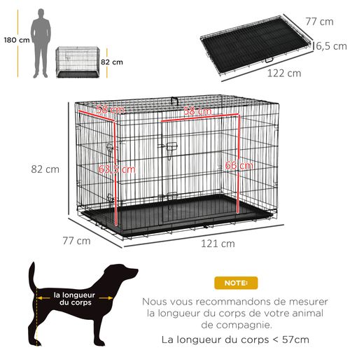 Cage De Transport Pour Chien Pliable - Dim. 121l X 77l X 82h Cm - Acier Abs Noir