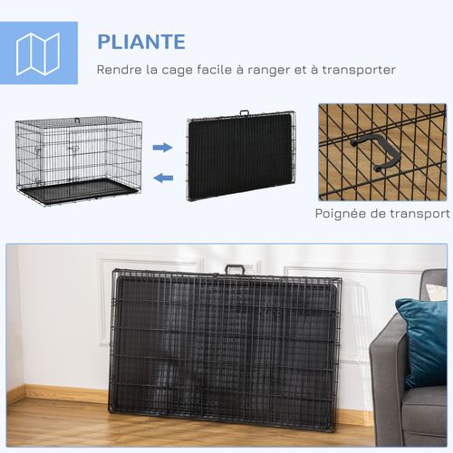 Cage De Transport Pour Chien Pliable - Dim. 121l X 77l X 82h Cm - Acier Abs Noir