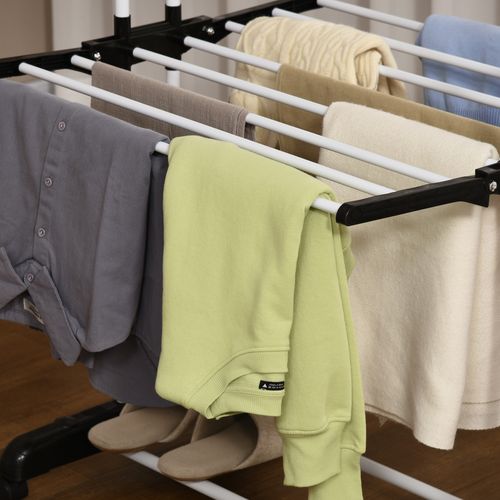 Sechoir à Linge Étendoir Pliable 3 Niveaux 2 Ailes Latérales à Cintres Acier Blanc Pp