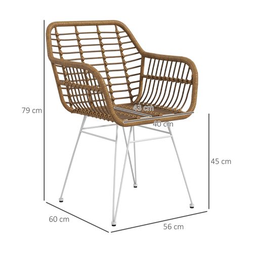 Lot De 2 Chaises De Salon Style Bohème Acier Blanc Résine Tressée Marron