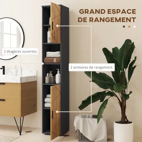 Meuble Colonne Salle De Bain Style Cosy Anthracite Aspect Bois