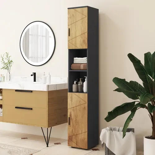 Meuble Colonne Salle De Bain Style Cosy Anthracite Aspect Bois