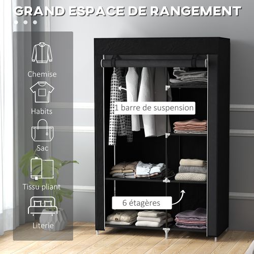 Armoire Penderie Multi-rangement - 6 étagères, 1 Barre - Non Tissé