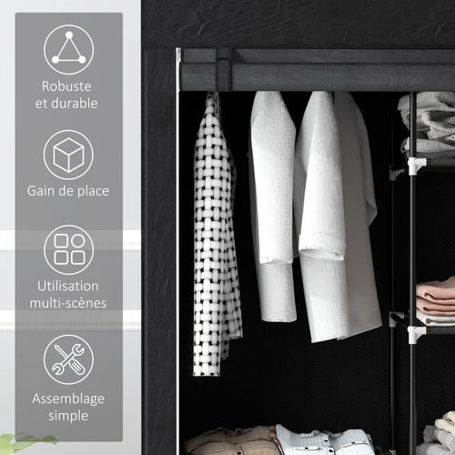 Armoire Penderie Multi-rangement - 6 étagères, 1 Barre - Non Tissé