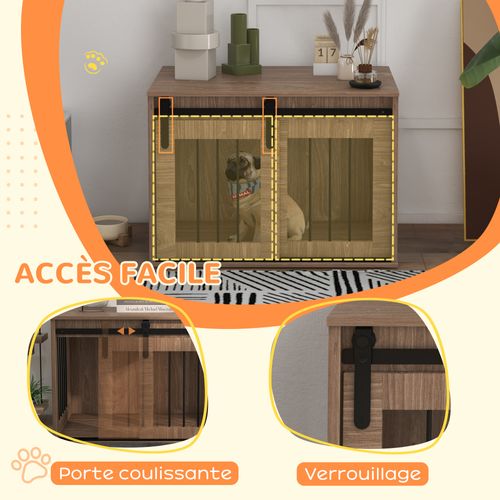 Cage Chien Style Industriel Avec Porte Acier Noir Aspect Bois