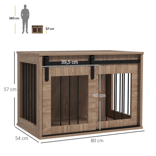 Cage Chien Style Industriel Avec Porte Acier Noir Aspect Bois