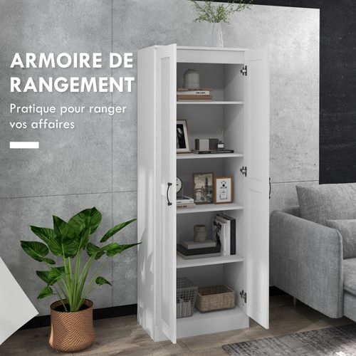 Armoire 2 Portes 4 étagères Poignées Métal Noir