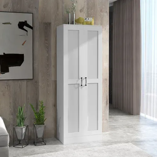 Armoire 2 Portes 4 étagères Poignées Métal Noir