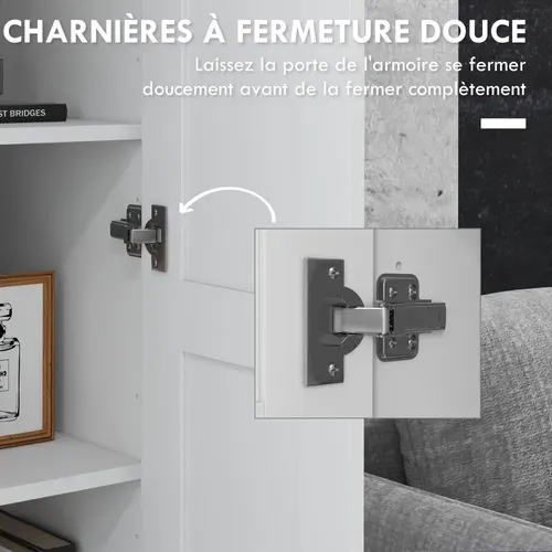 Armoire 2 Portes 4 étagères Poignées Métal Noir