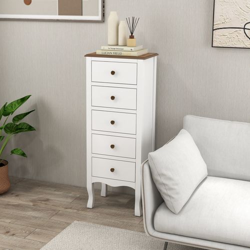 Chiffonnier 5 Tiroirs Design Néo-rétro Mdf Bois Blanc