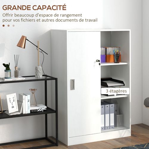 Armoire De Bureau 2 Portes Coulissantes Verrouillables 2 Étagères