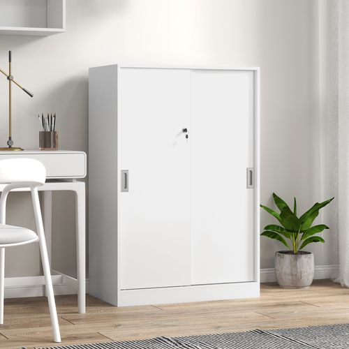 Armoire De Bureau 2 Portes Coulissantes Verrouillables 2 Étagères