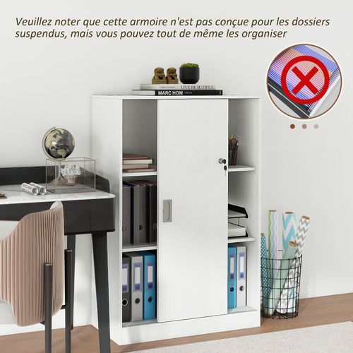 Armoire De Bureau 2 Portes Coulissantes Verrouillables 2 Étagères