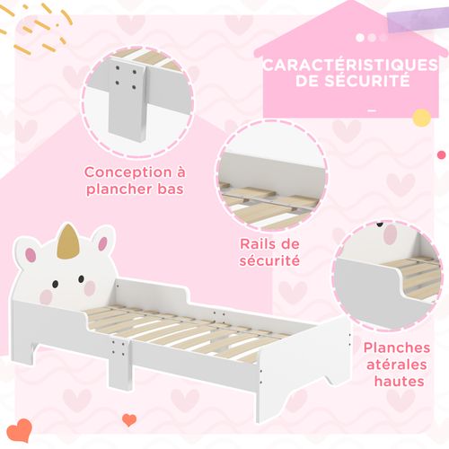Lit Enfant Design Licorne - Sommier à Lattes Inclus - Rose