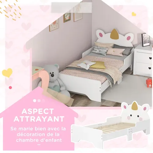 Lit Enfant Design Licorne - Sommier à Lattes Inclus - Rose