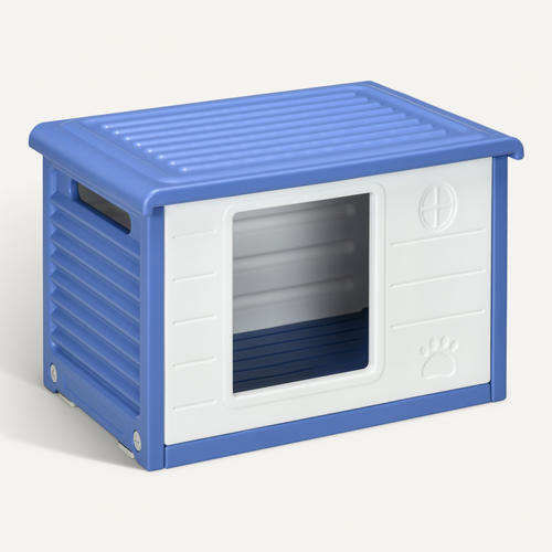 Niche Pour Chien Design - Dim. 60l X 42l X 40hcm - Pe Bleu Blanc