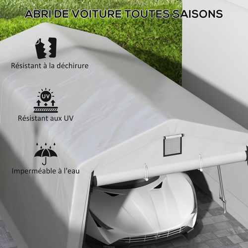 Tente Garage Carport 6x3.3m Acier Galvanisé Pe Haute Densité Gris