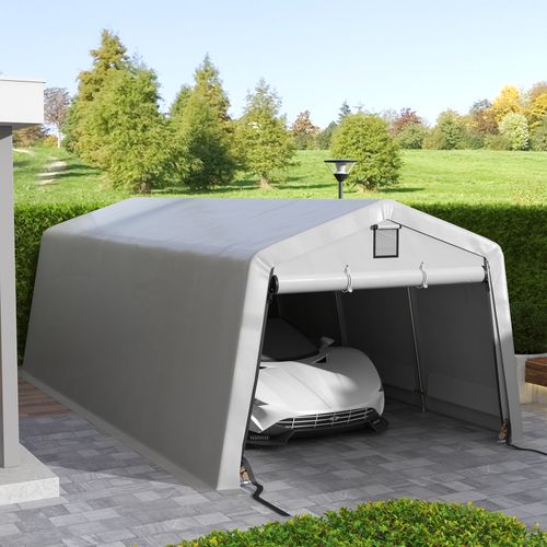 Tente Garage Carport 6x3.3m Acier Galvanisé Pe Haute Densité Gris