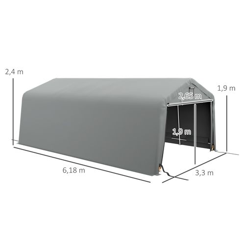 Tente Garage Carport 6x3.3m Acier Galvanisé Pe Haute Densité Gris