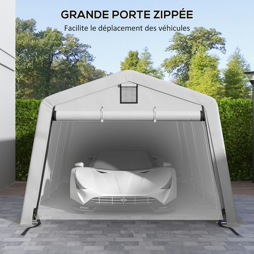 Tente Garage Carport 6x3.3m Acier Galvanisé Pe Haute Densité Gris