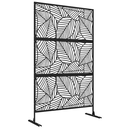 Panneau Brise Vue Décoratif Paravent Extérieur Motif Végétal Métal Noir