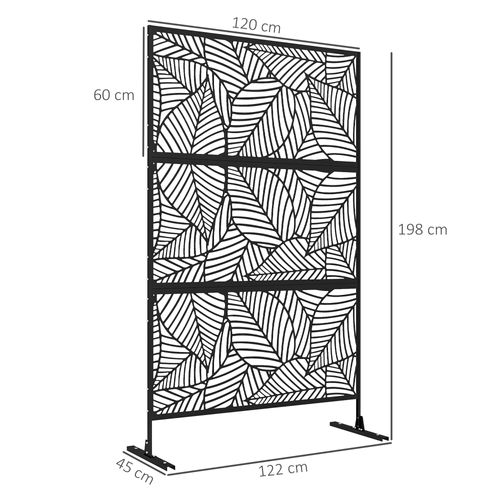 Panneau Brise Vue Décoratif Paravent Extérieur Motif Végétal Métal Noir