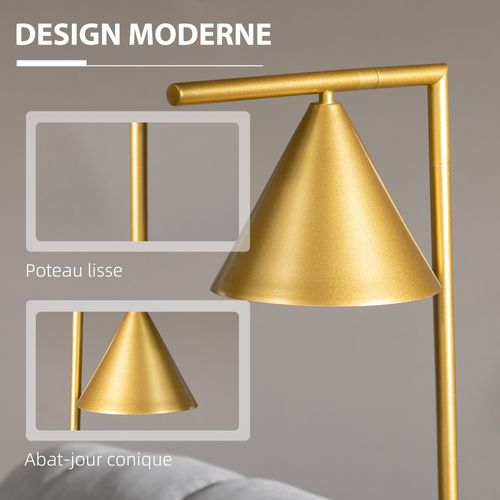 Lampadaire Sur Pied Salon 40w Acier Doré Abat-jour Conique Orientable Base Marbre