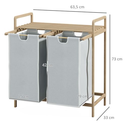 Panier à Linge Corbeille à Linge Bambou 2 Paniers Amovibles Crème