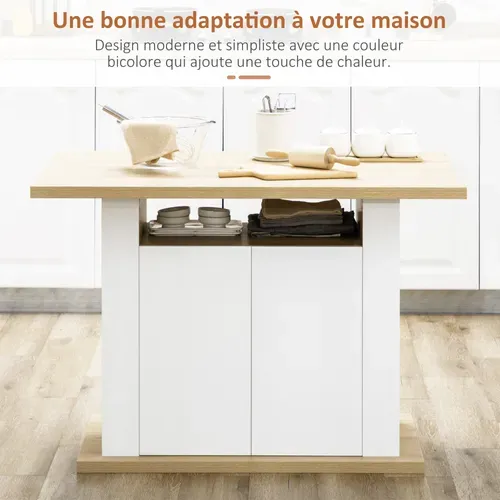 Table à Manger Ilot Central Cuisine 4-6 Personnes Panneaux Bois