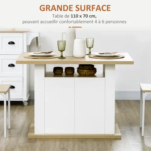 Table à Manger Ilot Central Cuisine 4-6 Personnes Panneaux Bois