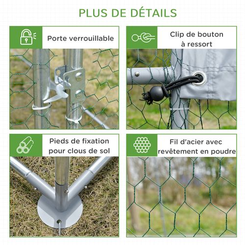 Enclos Poulailler Chenil Couvert 5,32 M² - Acier Galvanisé