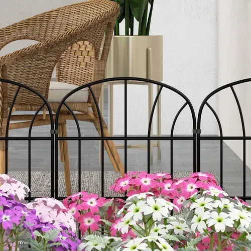 Lot De 8 Clôtures De Jardin Décoratives Avec Ornements Métal Noir