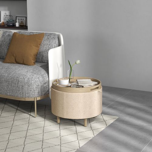 Pouf Repose-pied Tabouret Avec Coffre De Rangement Beige