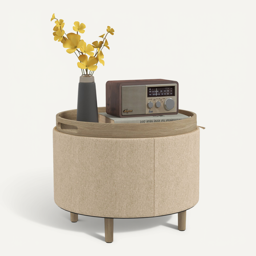 Pouf Repose-pied Tabouret Avec Coffre De Rangement Beige