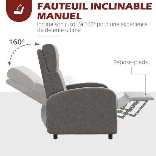 Fauteuil De Relaxation Inclinable Réglable Repose-pied Tissu