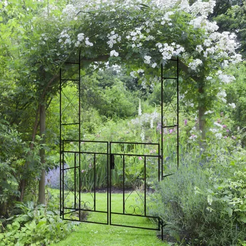 Arche De Jardin Avec Portillon Treillis Style Fer Forgé Métal époxy Noir