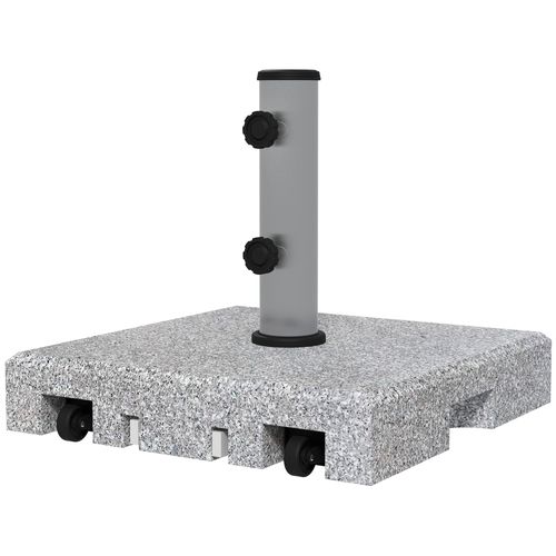 Pied De Parasol - Base De Lestage En Granite Carré 28 Kg 2 Roulettes Poignée