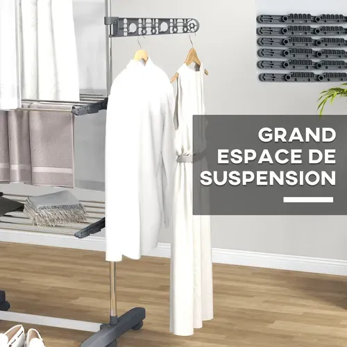 Séchoir à Linge étendoir Pliable Ailes Latérales 3 Niveaux Acier Inox Pp